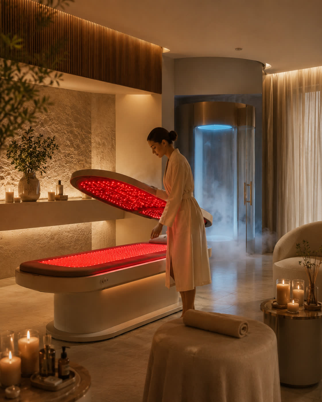 Red light therapy and cryotherapy wellness suite at Lumen